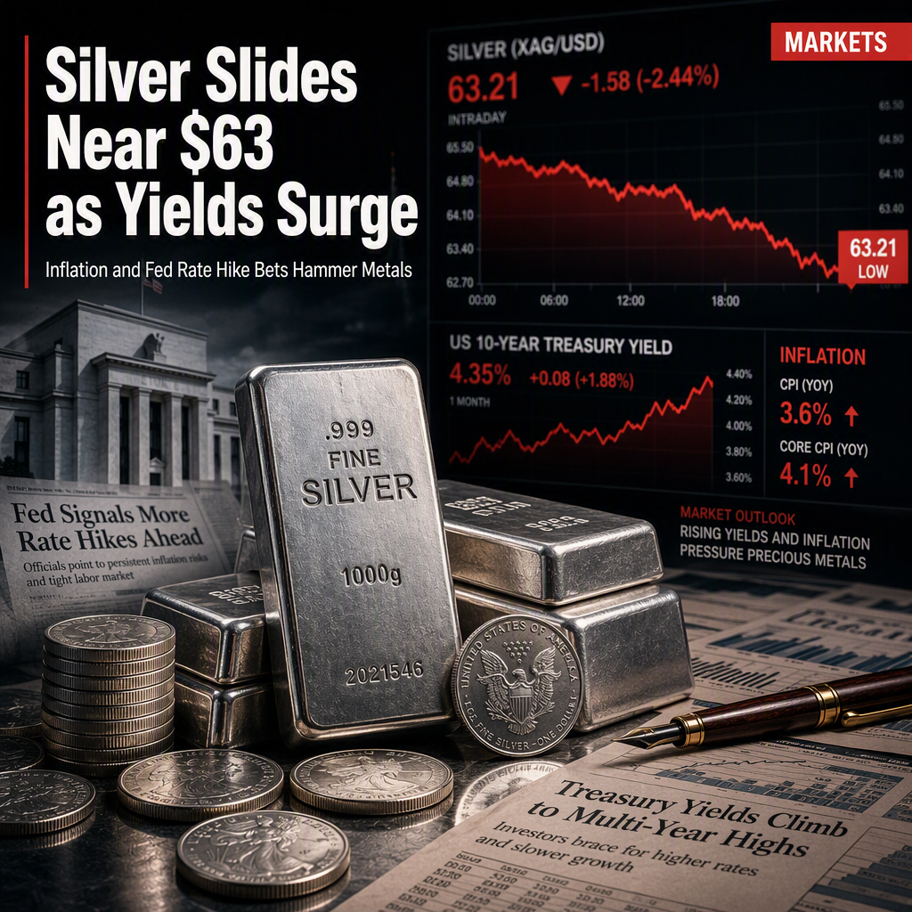 Silver Price Drops to Near $63 Amid Rising Inflation and Surging Treasury Yields