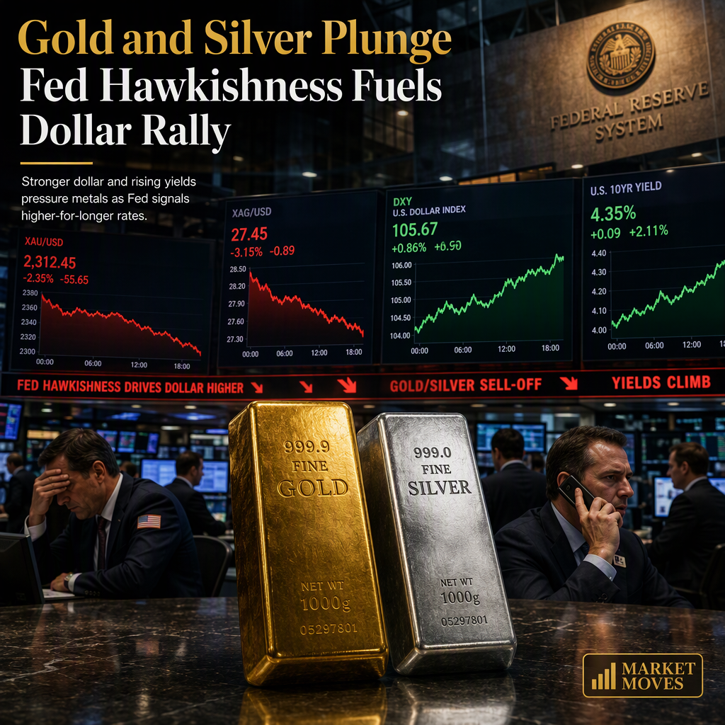 Gold and Silver Plunge as Fed Hawkishness Drives US Dollar and Yields Higher