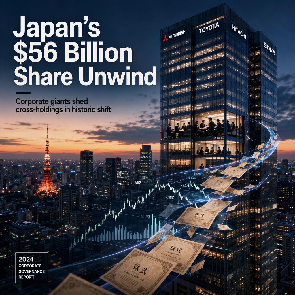 Japanese Companies Unwind $56 Billion in Cross-Shareholdings, Marking Second-Highest Annual Reduction