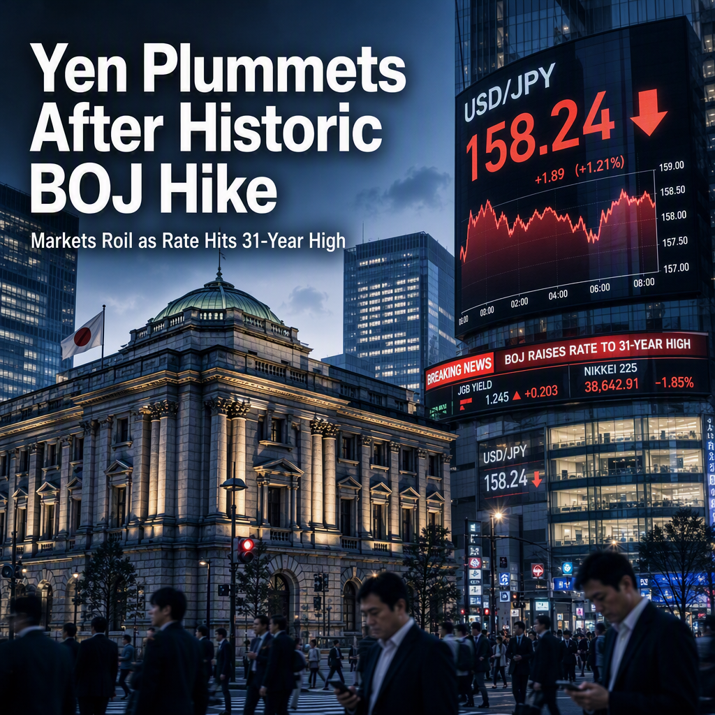 Yen Plunges to 158 Against Dollar After Bank of Japan's Historic Rate Hike