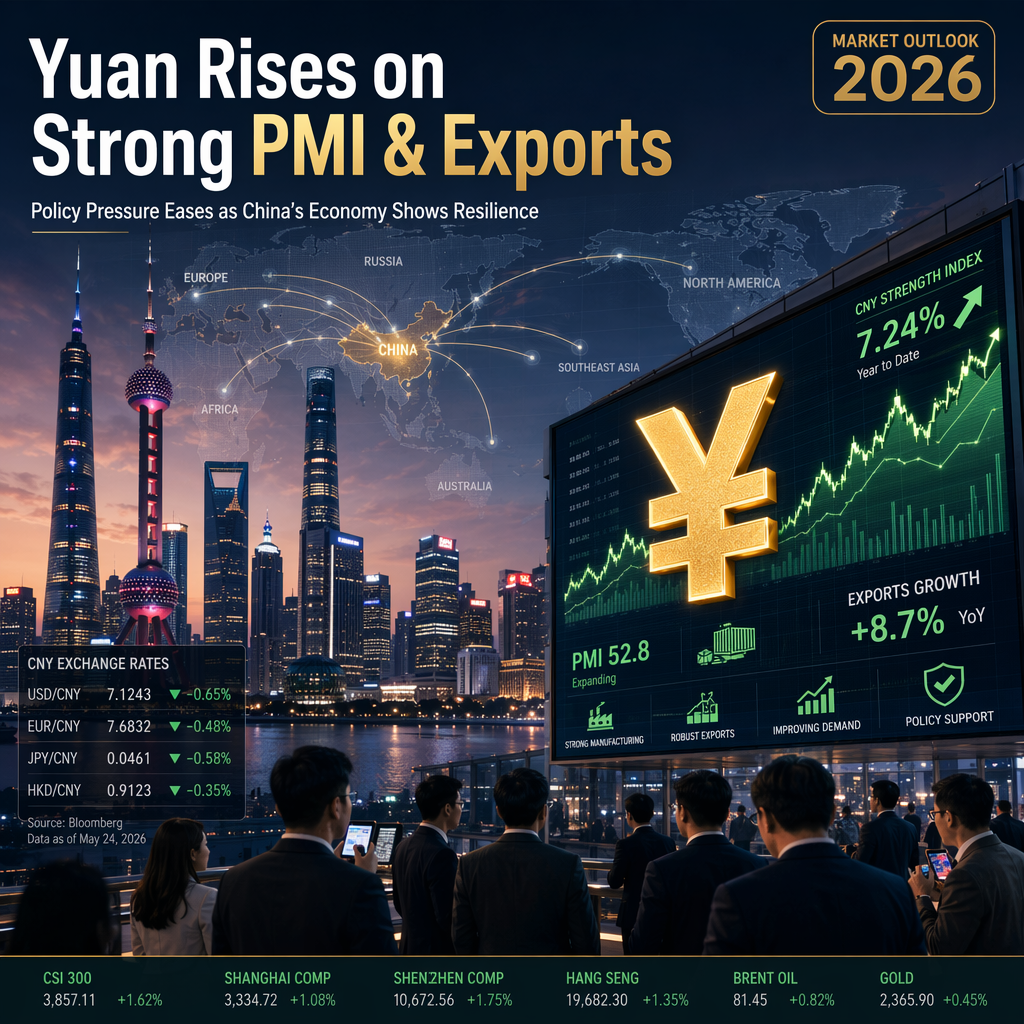 Chinese Yuan Strengthens on Robust PMI Data and Export Growth, Easing Policy Pressure