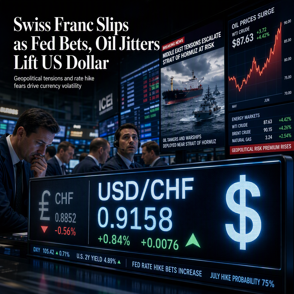 Swiss Franc Drops to Two-Week Low as Fed Rate Hike Bets and Oil Volatility Boost US Dollar