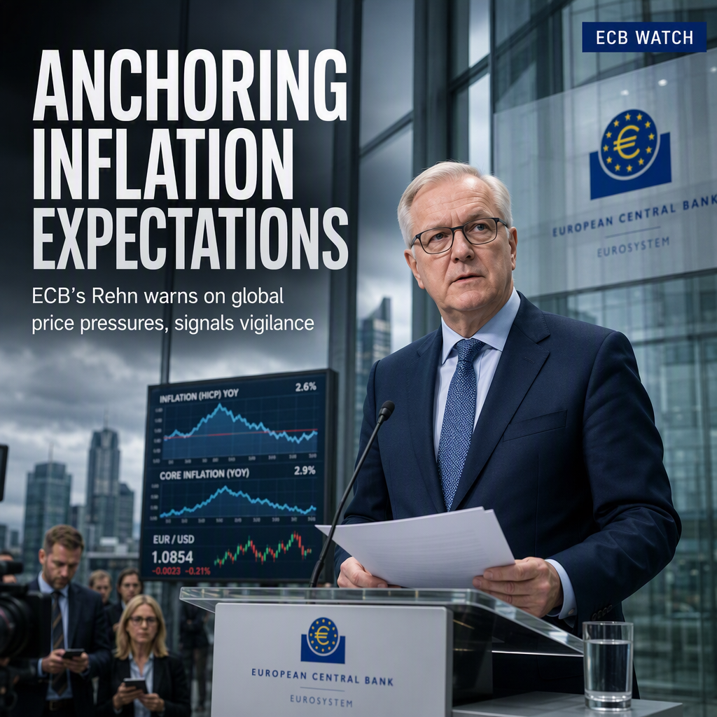 ECB's Rehn Stresses Importance of Anchoring Inflation Expectations Amid Global Price Pressures