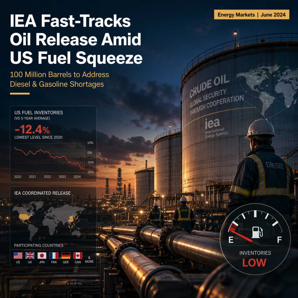 IEA Members Support Accelerated Release of 100 Million Barrels of Oil Stocks Amid Tight US Fuel Inventories