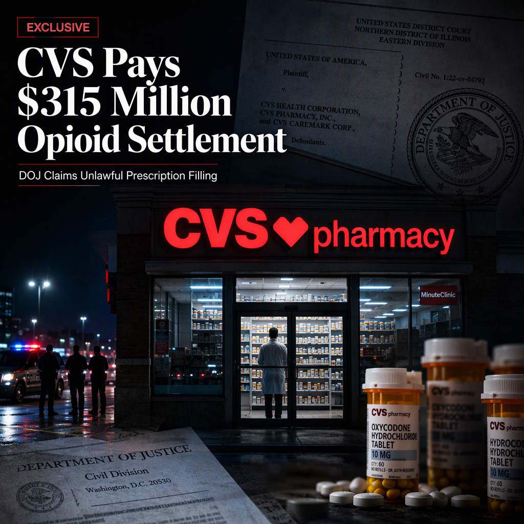 CVS Pharmacy Agrees to $315 Million DOJ Settlement Over Opioid Prescription Allegations