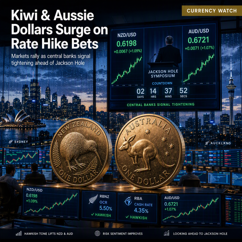 Kiwi and Aussie Dollars Rally on Hawkish Central Bank Bets Ahead of Jackson Hole Symposium