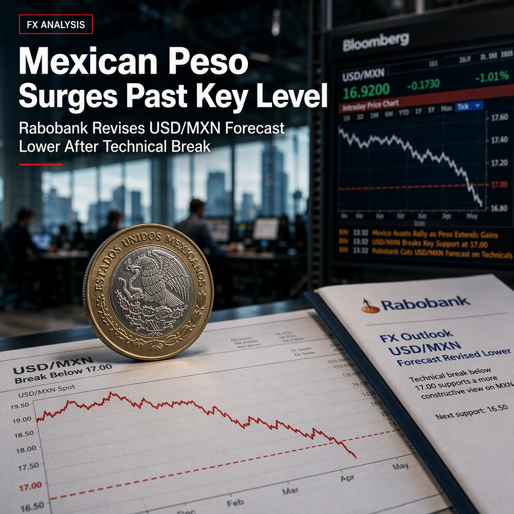 Mexican Peso Strengthens as USD/MXN Breaks Below 17, Rabobank Revises Forecast Lower