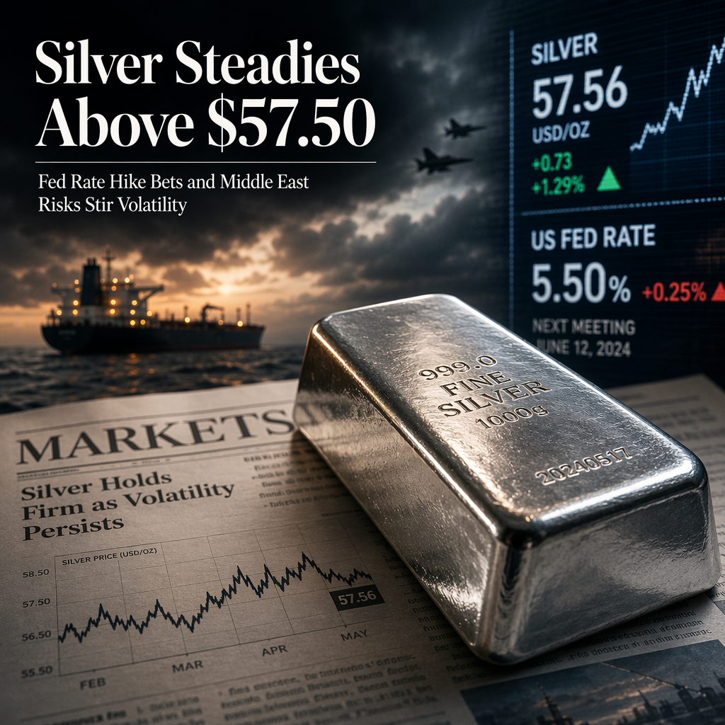 Silver Holds Above $57.50 Amid Rising Fed Rate Hike Odds and Middle East Tensions