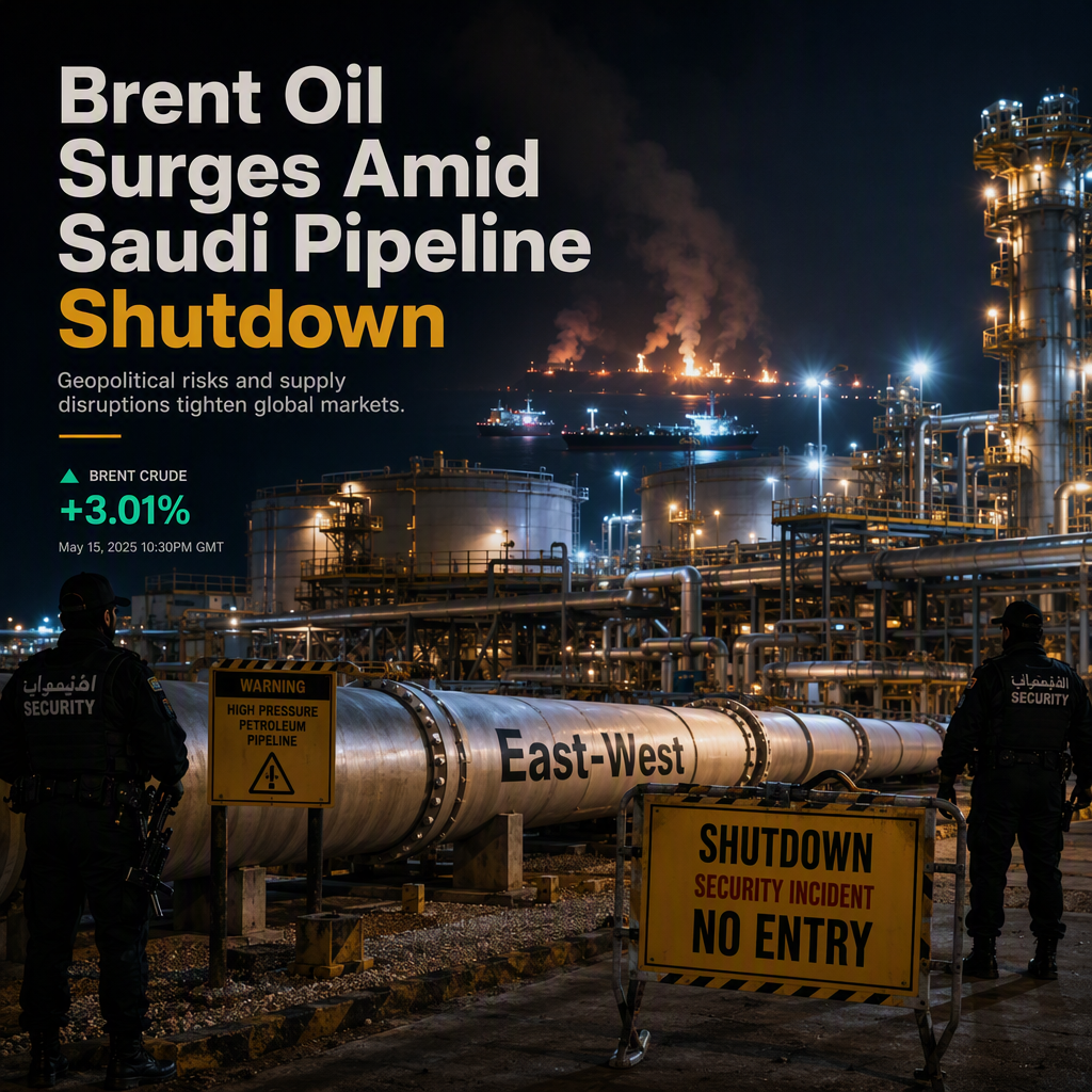 Brent Oil Surges 3% as Saudi Pipeline Shutdown and Geopolitical Risks Tighten Global Supply