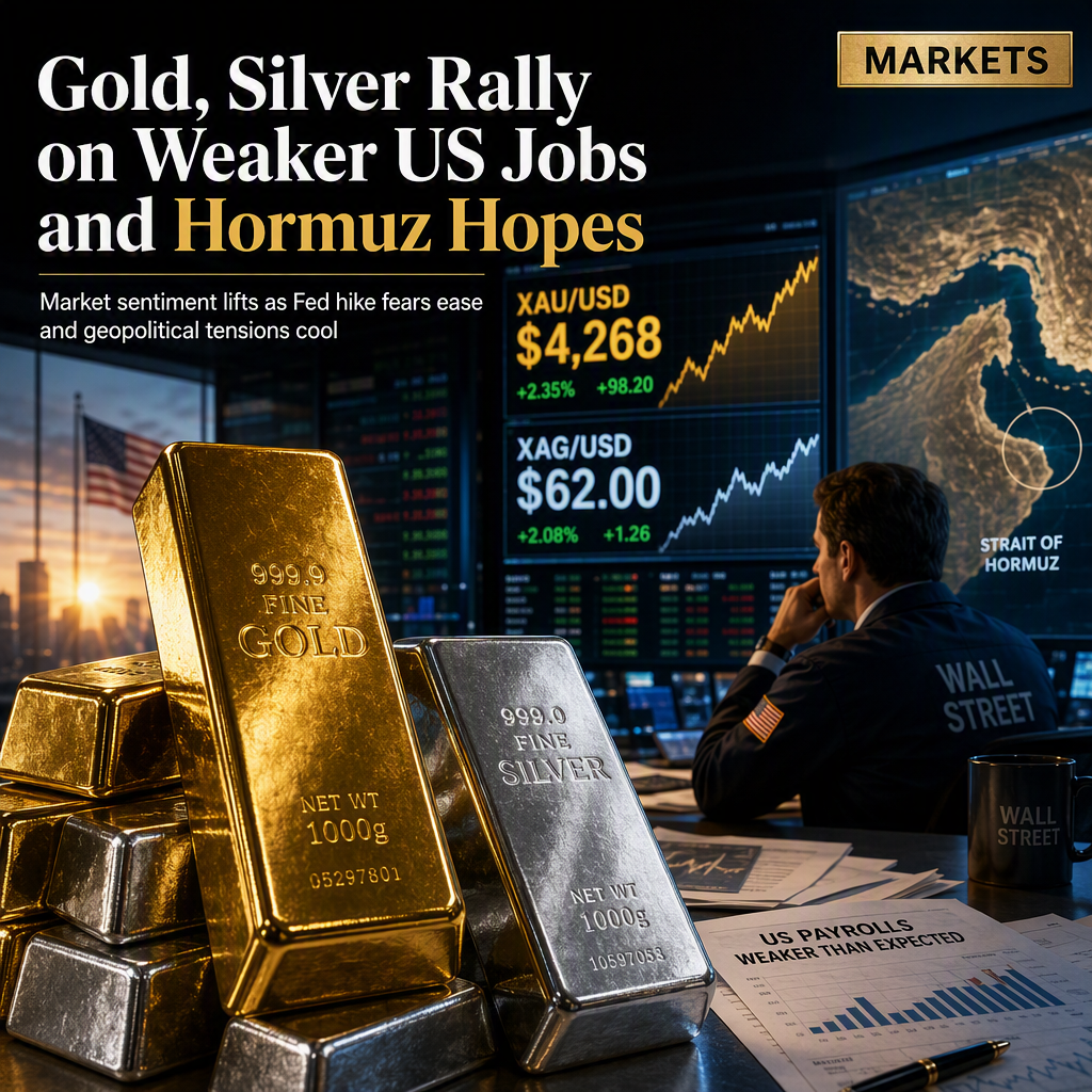 Gold and Silver Prices Surge as Weaker US Payrolls and Hormuz Deal Hopes Ease Rate Hike Fears