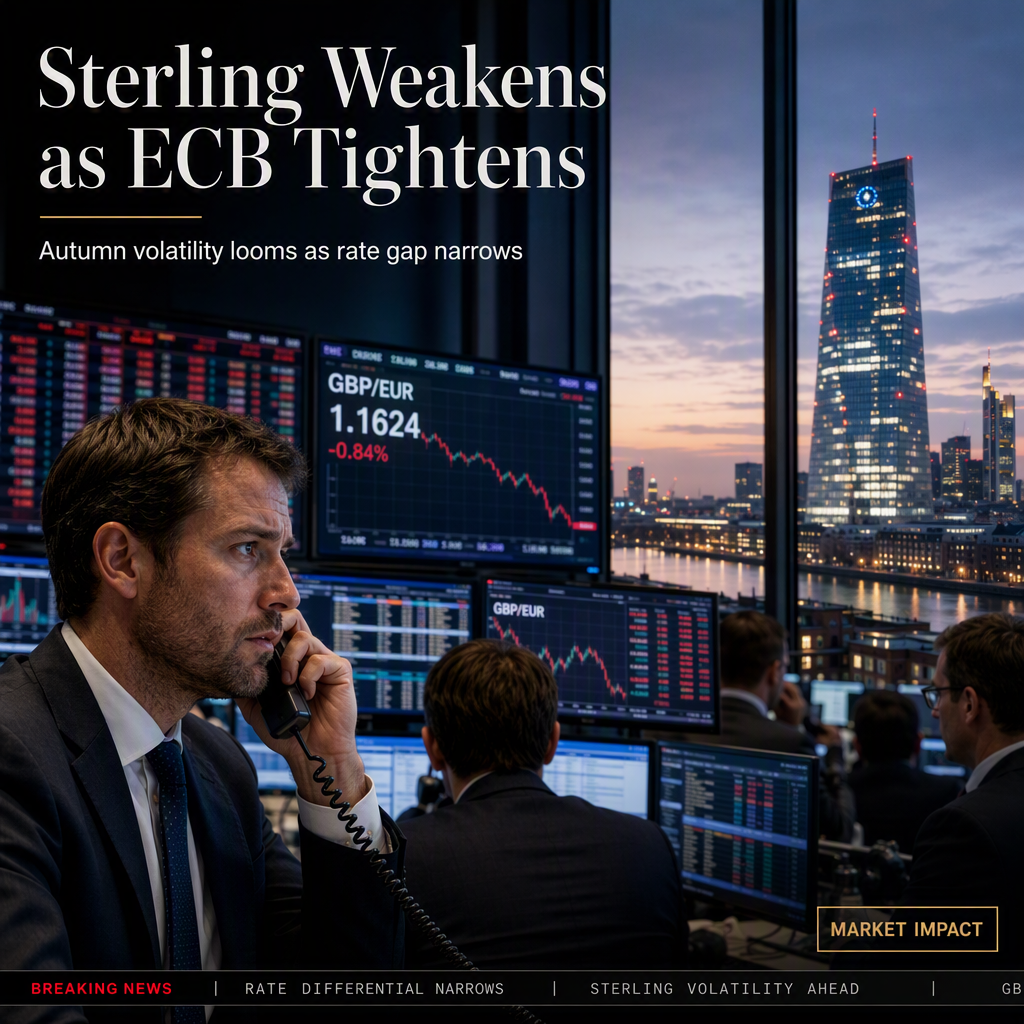 Sterling Weakens as ECB Tightening Narrows Rate Differential, Analysts Warn of Autumn Volatility