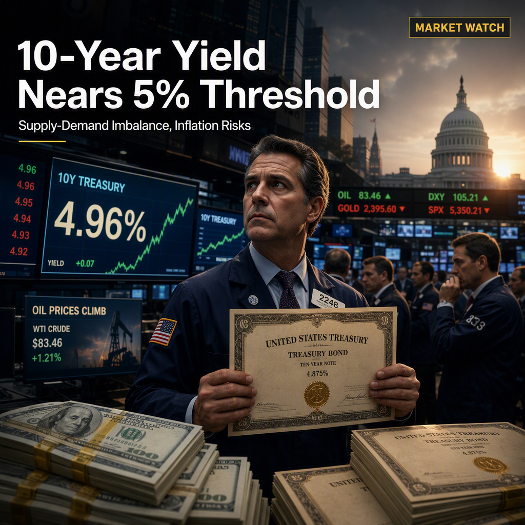 10-Year Treasury Yield Nears 5% Amid Supply-Demand Imbalance and Inflation Concerns