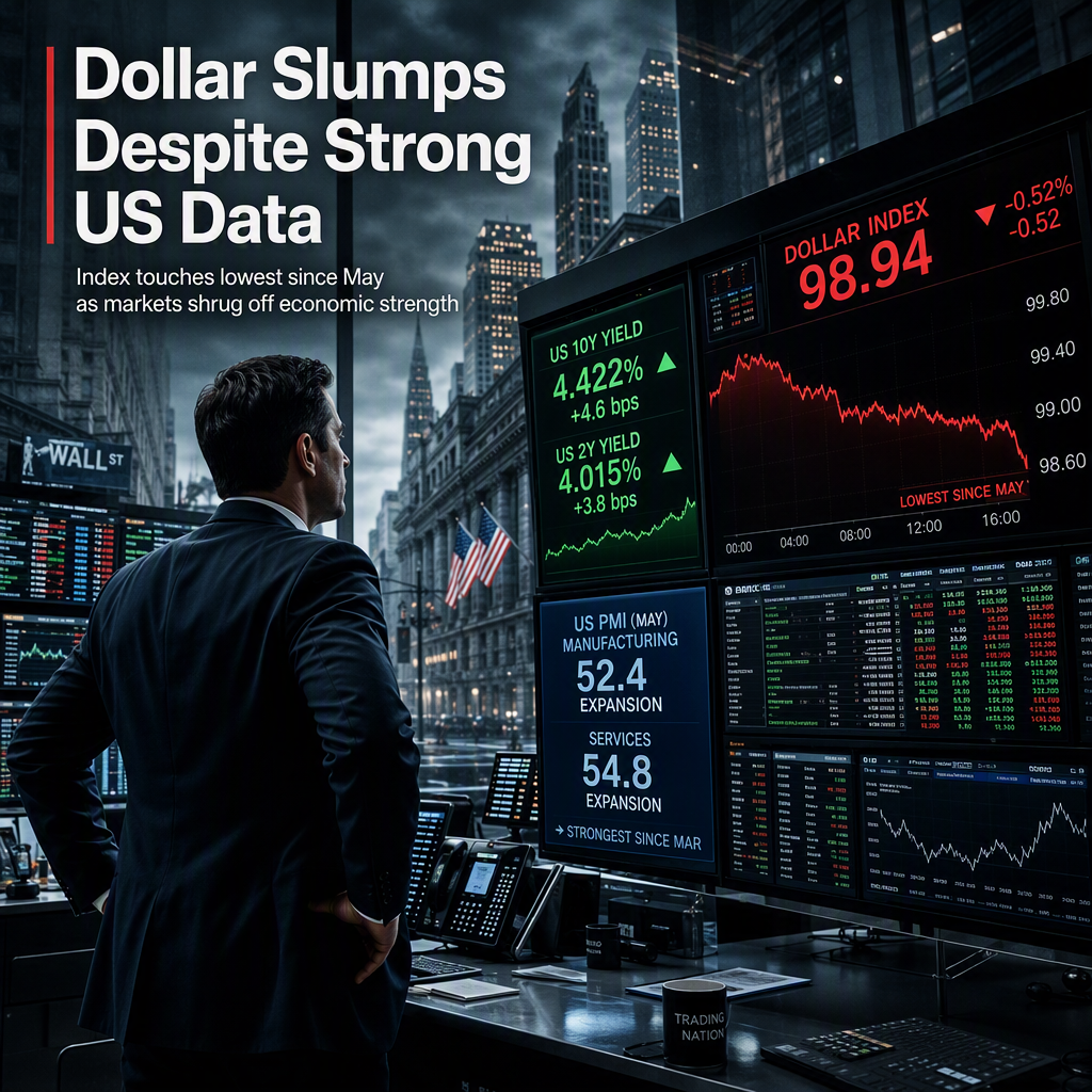 Dollar Index Hits Weakest Level Since May Despite Rising US Yields and Strong PMI Data