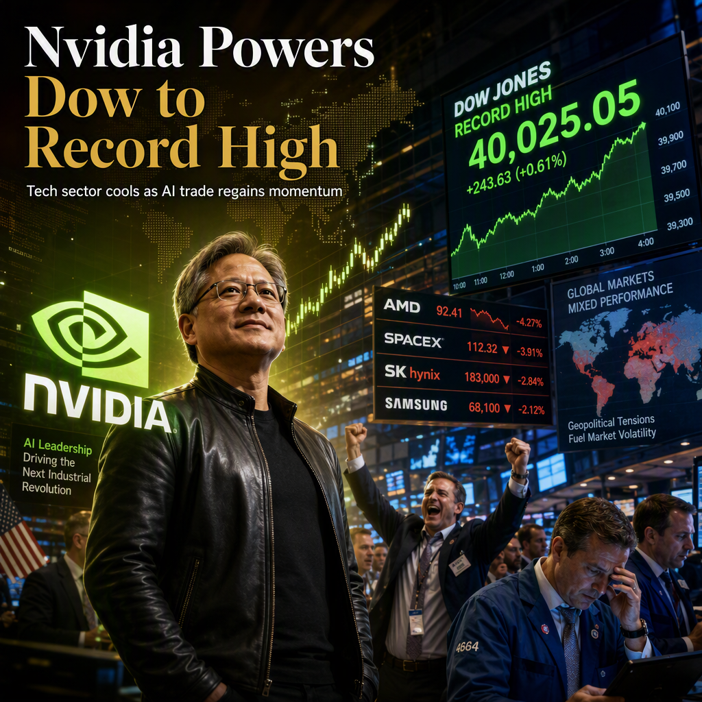 Nvidia Surges Amid Mixed Tech Sector Performance as Dow Jones Hits Record High