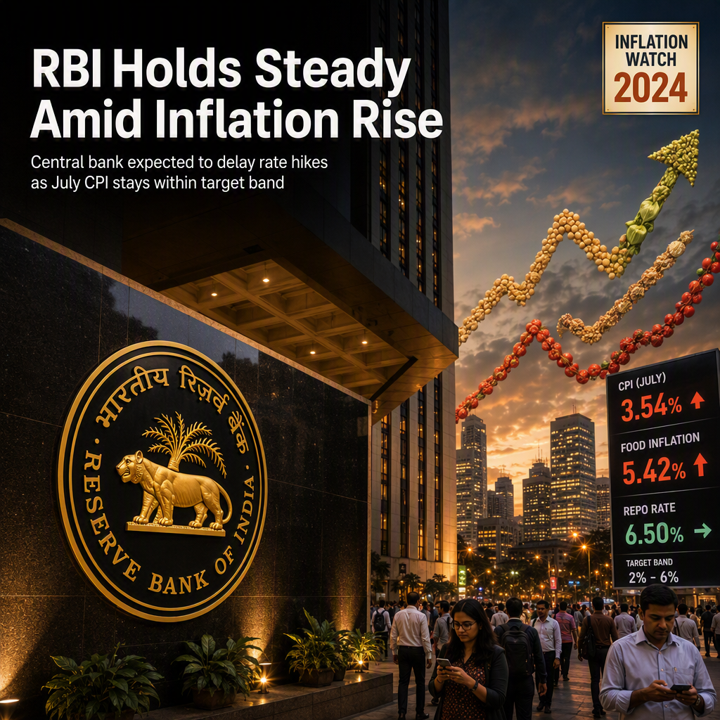 RBI Expected to Delay Rate Hikes as July Inflation Rises but Stays Within Target Band