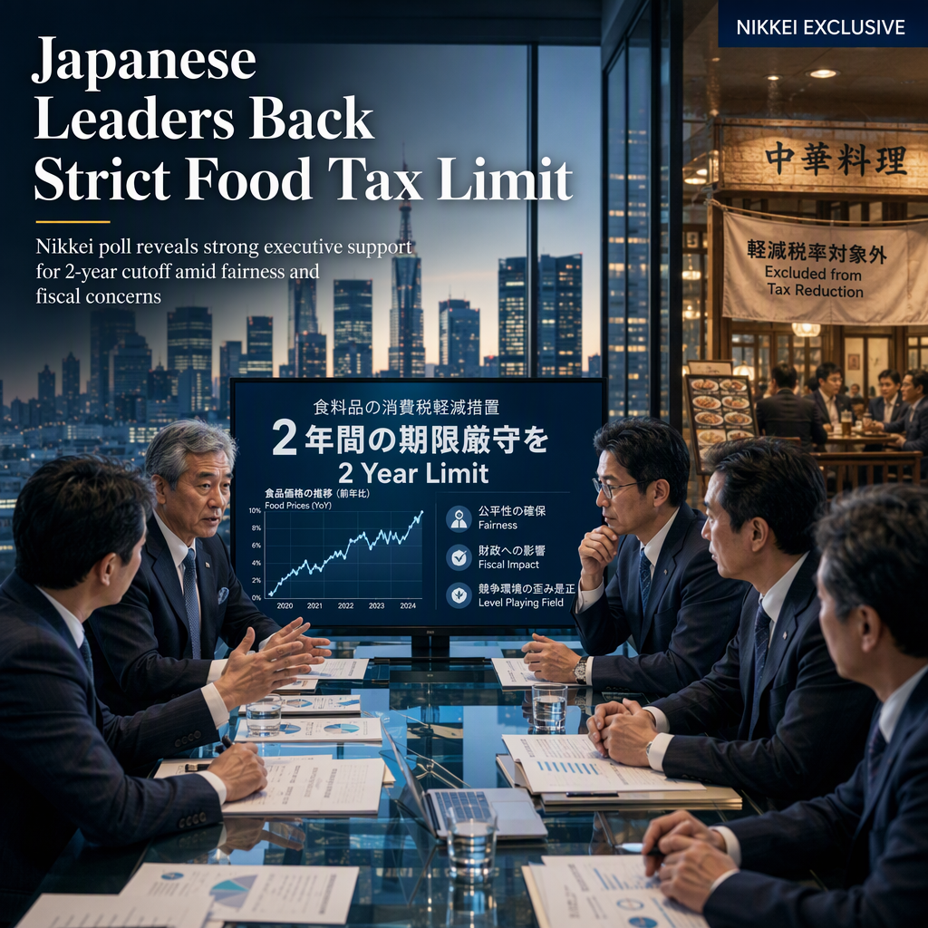 Japanese Business Leaders Urge Strict Two-Year Limit on Food Tax Cut, Nikkei Poll Finds