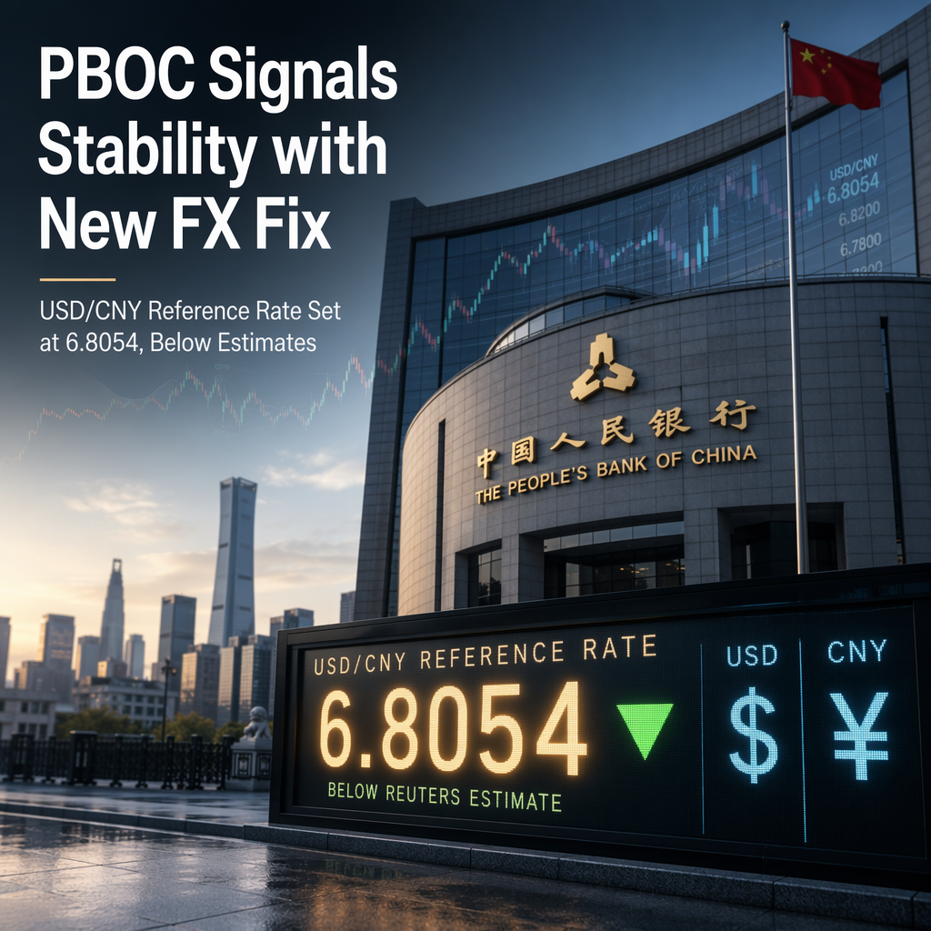 PBOC Sets USD/CNY Reference Rate Slightly Lower at 6.8054, Below Reuters Estimate