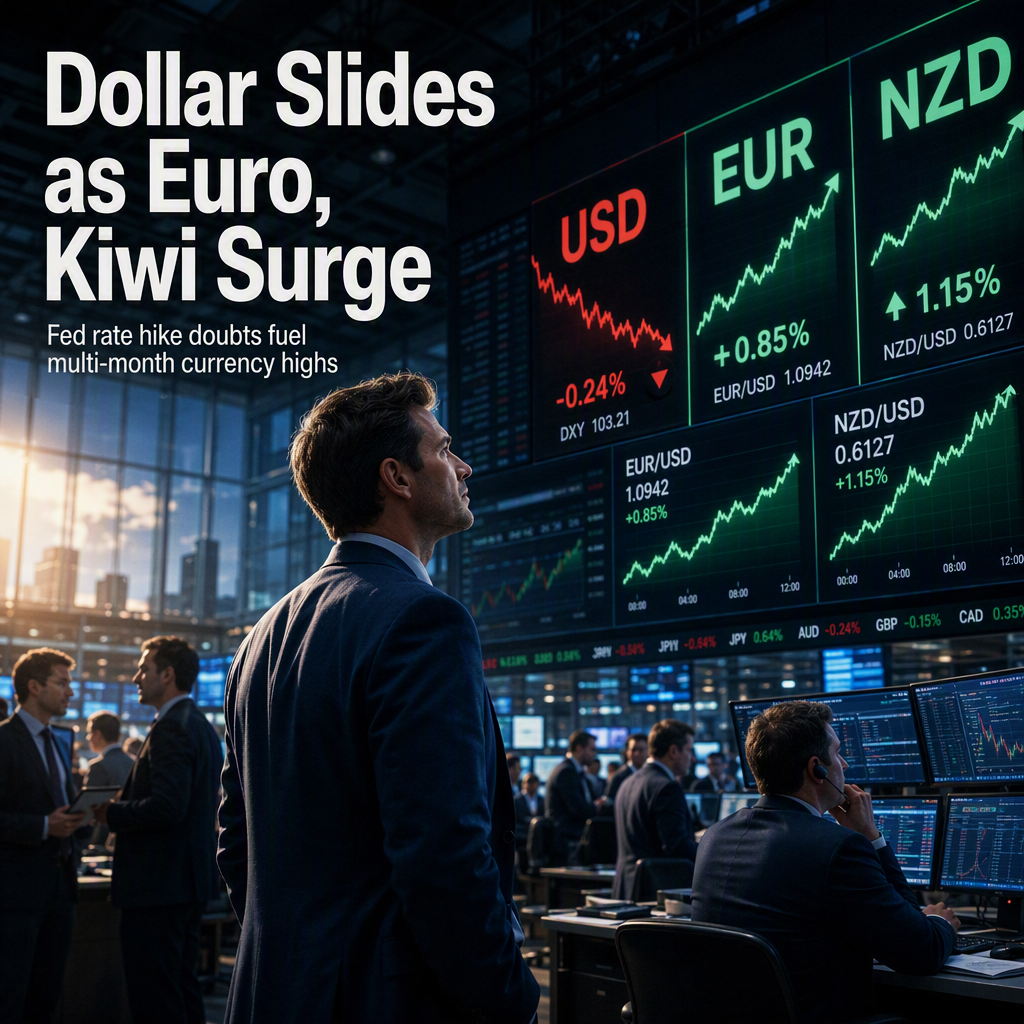 US Dollar Weakens Across Majors as Fed Rate Hike Bets Fade and Euro, Kiwi Rally