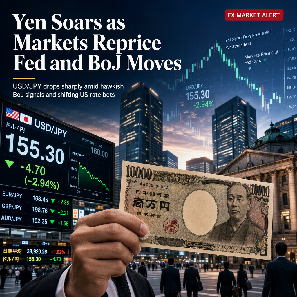 Japanese Yen Surges as USD/JPY Drops Amid Fed Repricing and Hawkish BoJ Signals