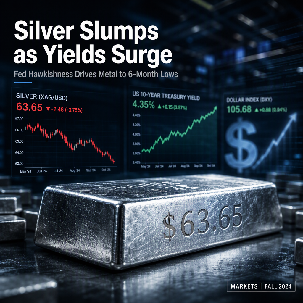 Silver Price Drops 1.23% as Fed Hawkish Outlook Drives US Yields to 16-Year Highs