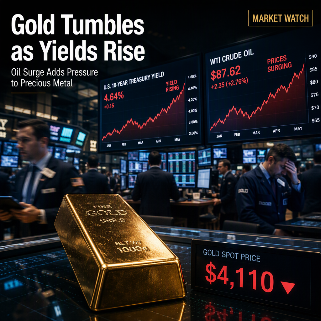 Gold Drops Below $4,150 Amid Rising US Treasury Yields and Oil Prices