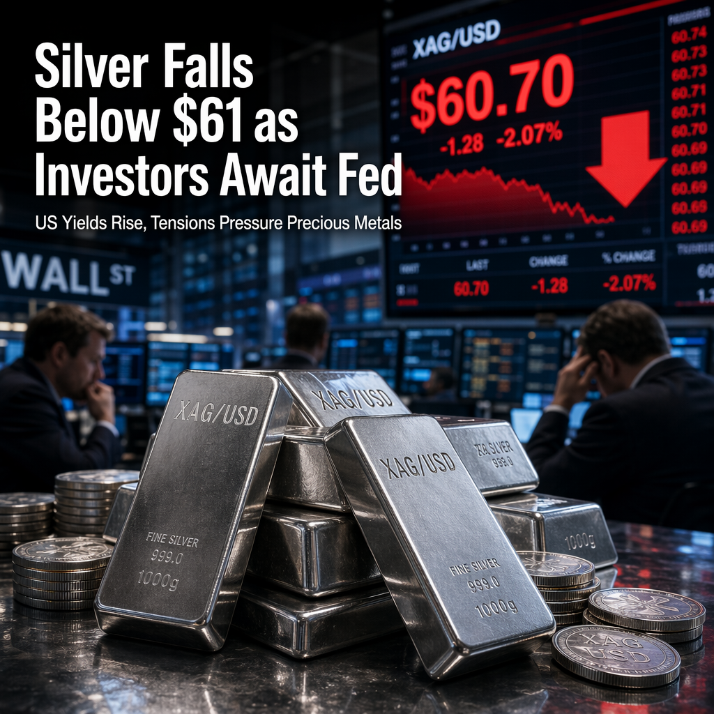 Silver Drops Below $61 as Investors Await Fed Minutes and US Yields Rise