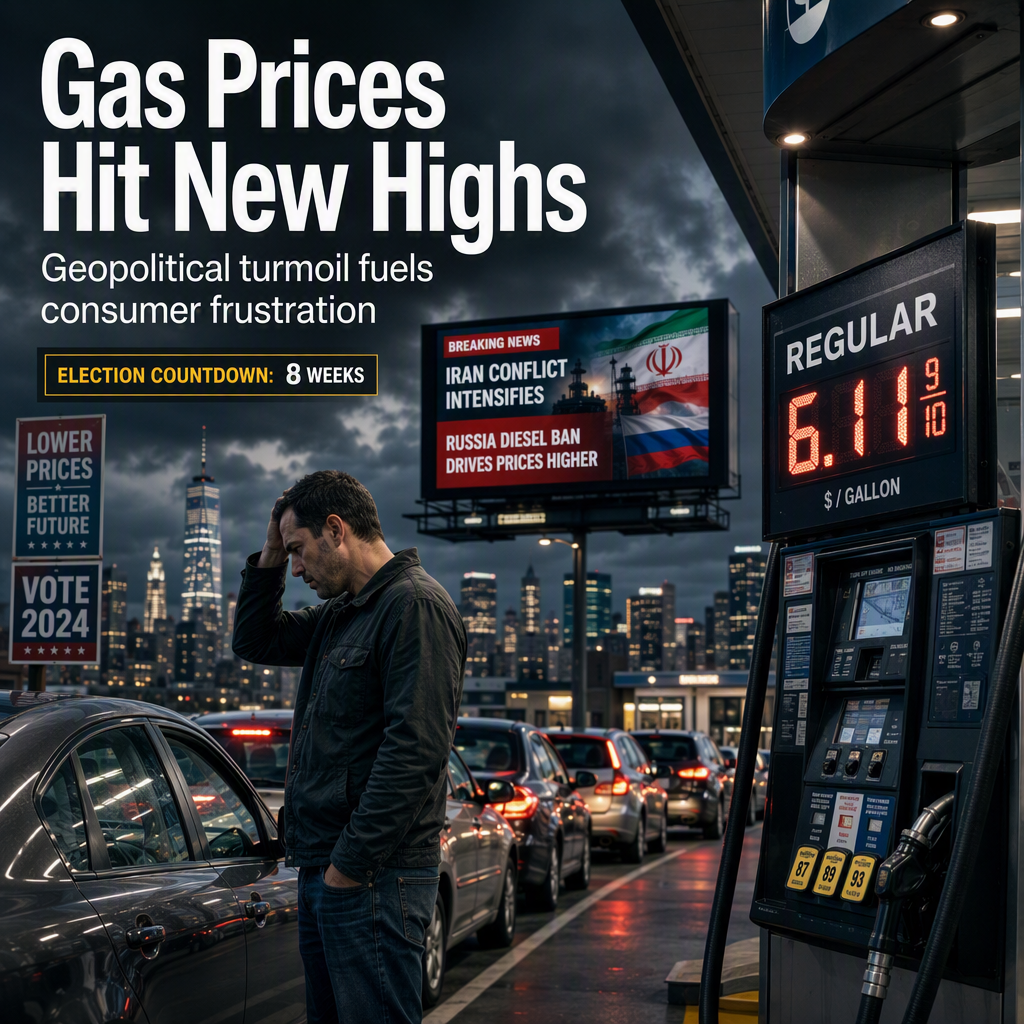 U.S. Gas Prices Surge Near Yearly High Amid Iran Conflict and Russia Diesel Ban