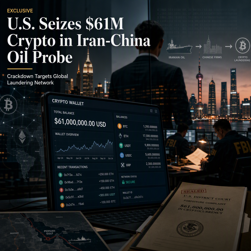 U.S. Moves to Seize $61 Million in Crypto Allegedly Linked to Iranian Oil Sales Laundered Through Chinese Firms