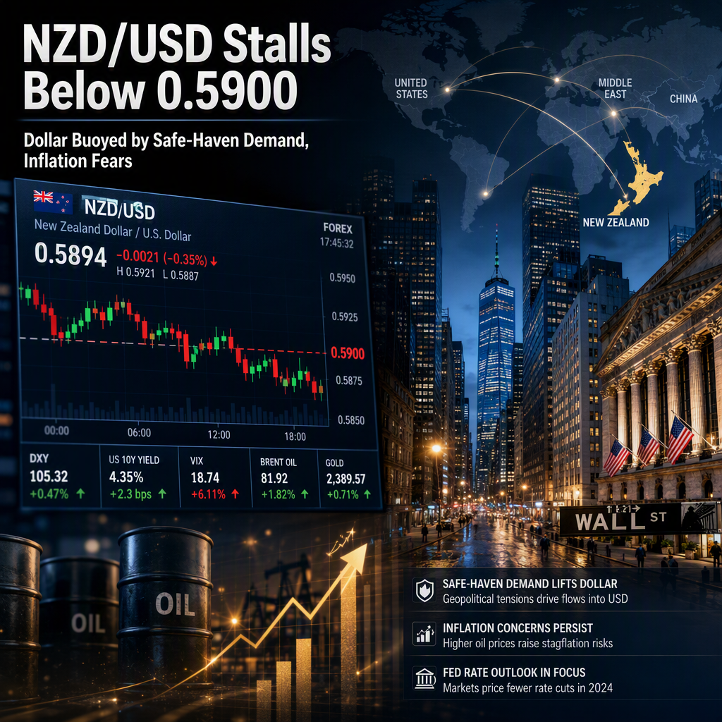 NZD/USD Holds Below 0.5900 as US Dollar Recovers on Safe-Haven Demand and Inflation Concerns