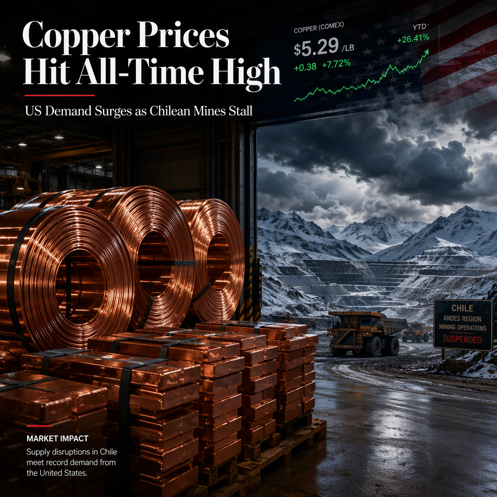 Copper Hits Record High Amid US Demand Surge and Chilean Supply Disruptions
