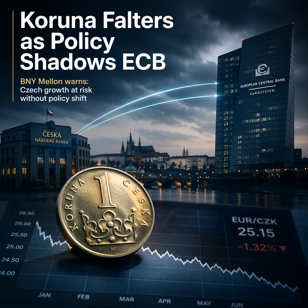 Czech Koruna Weakens as CNB Policy Tracks ECB, BNY Warns of Growth Risks