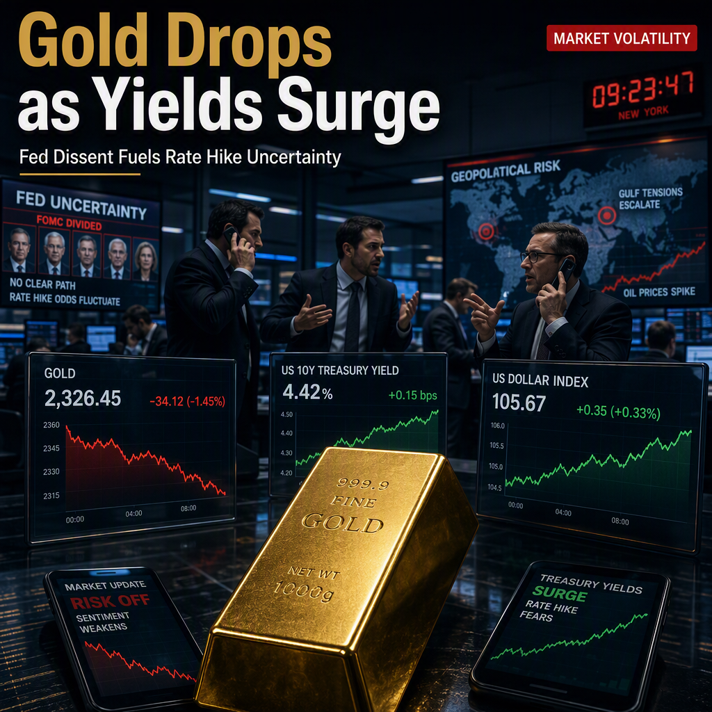 Gold Falls Nearly 1.5% as US Yields Surge and Fed Dissent Fuels Rate Hike Uncertainty