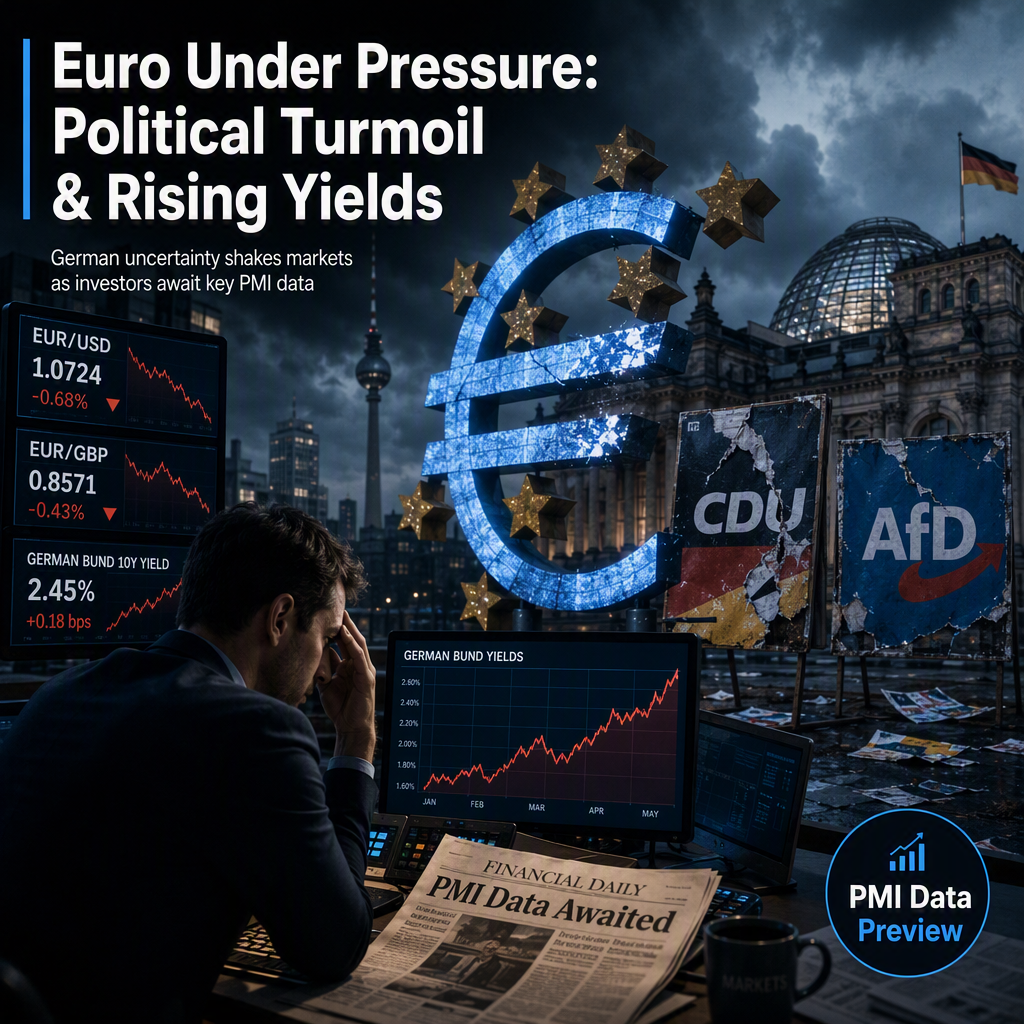 Euro Struggles Amid German Political Turmoil and Rising Yields Ahead of Key PMI Data