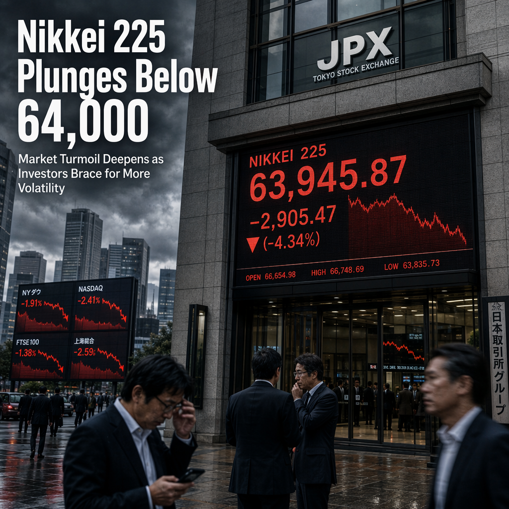 Nikkei 225 Falls Over 2,900 Points, Drops Below Key 64,000 Support Level Amid Market Uncertainty