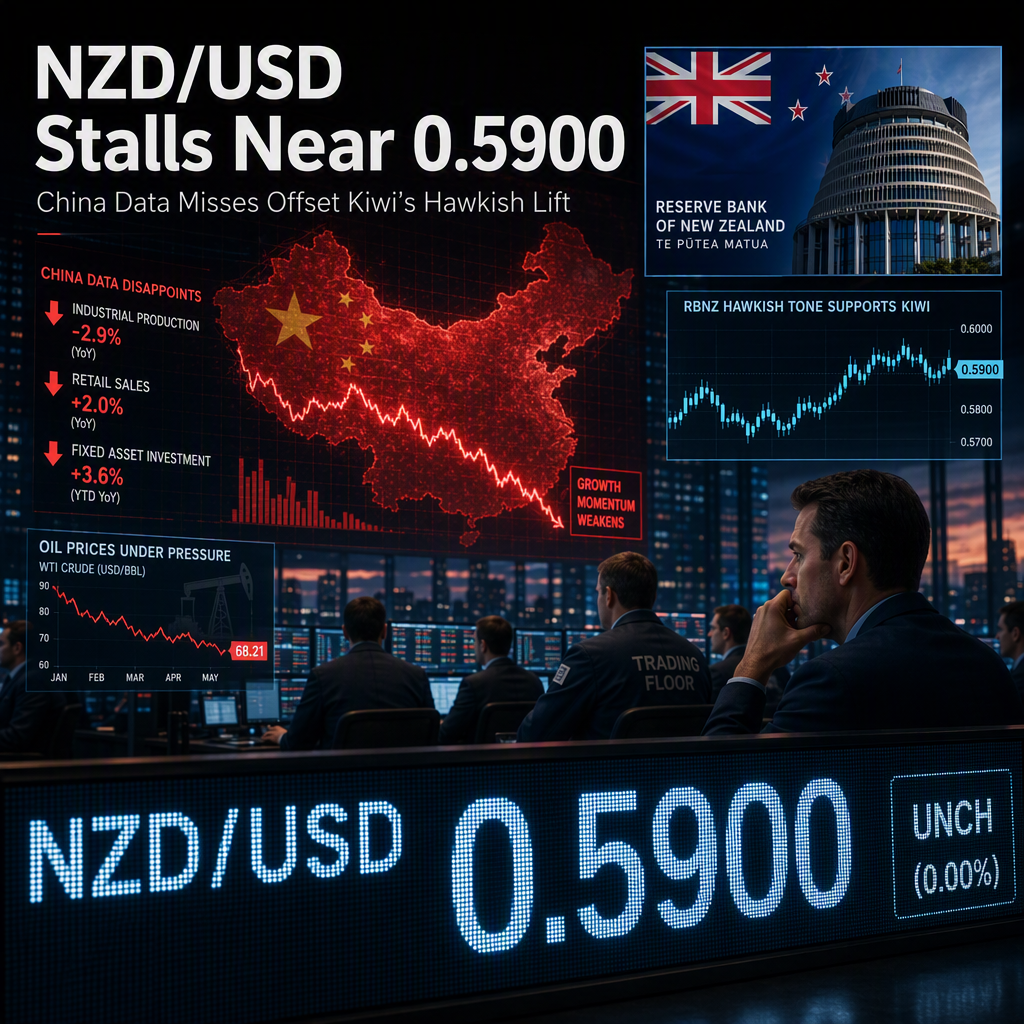 NZD/USD Stalls Near 0.5900 as China Data Misses Offset Kiwi's Hawkish Support