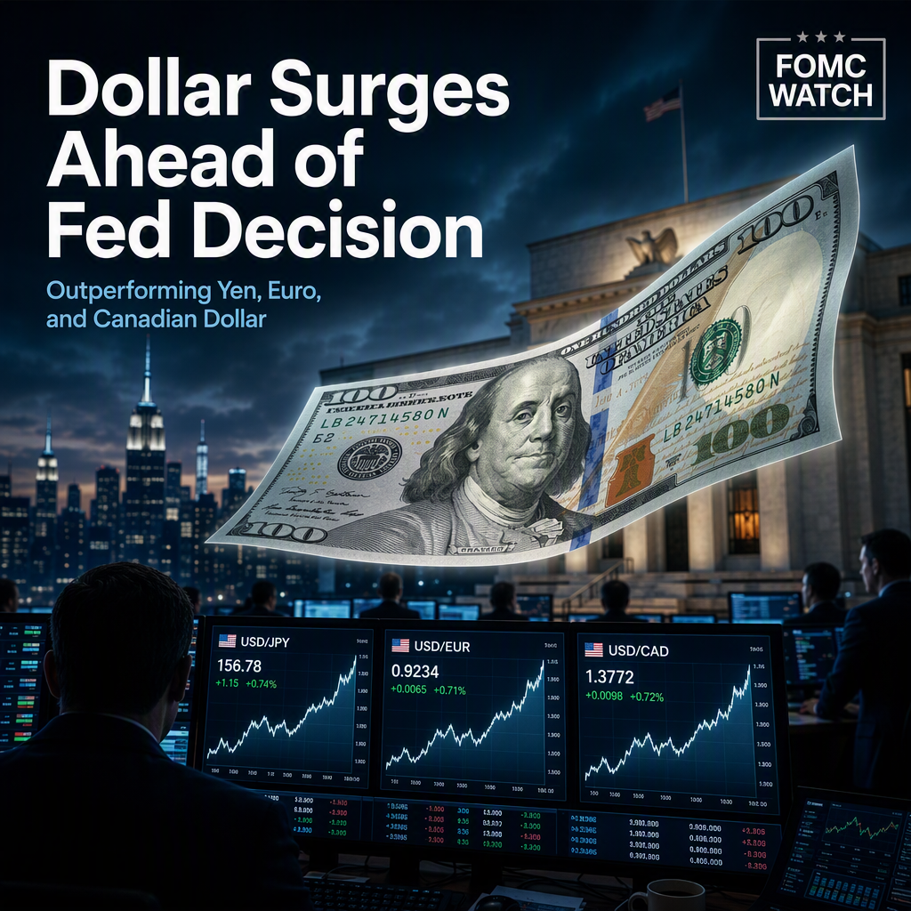 US Dollar Strengthens Ahead of FOMC Decision, Outperforming Yen, Euro, and Canadian Dollar