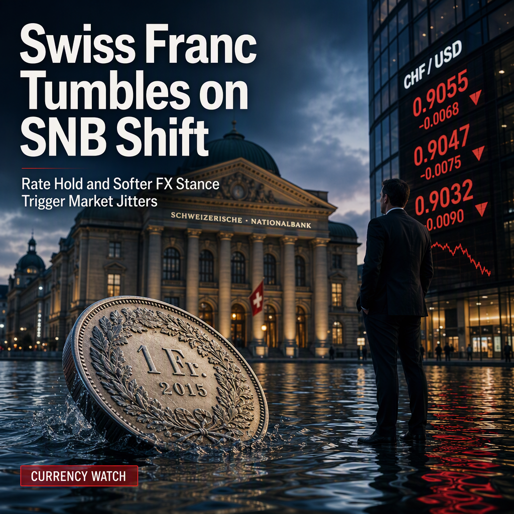 Swiss Franc Slides as SNB Holds Rates at 0% and Softens FX Intervention Stance