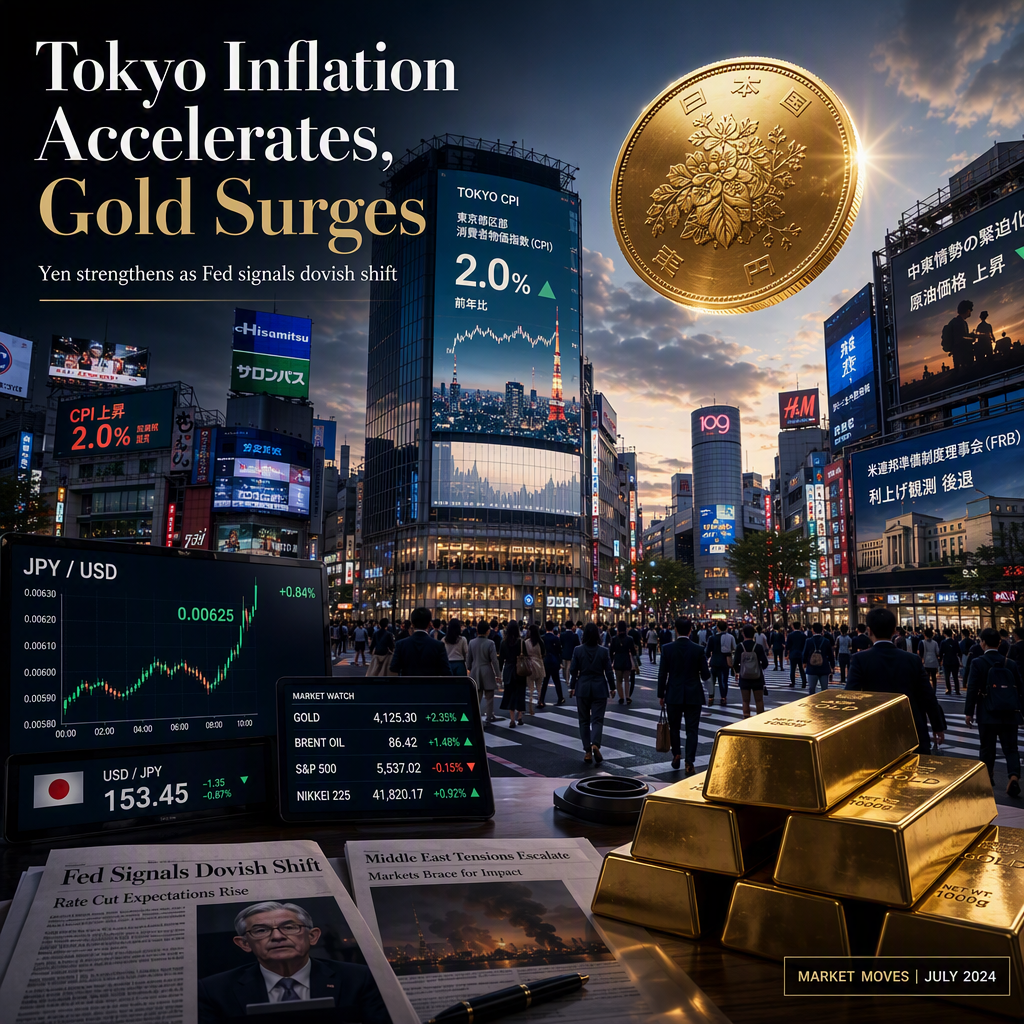 Tokyo CPI Inflation Rises to 2.0% in July; Gold Surges Above $4,100 as Fed Rate Hike Bets Ease