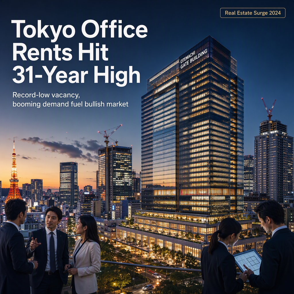 Tokyo Office Rents Surge to 31-Year High Amid Tight Market Conditions