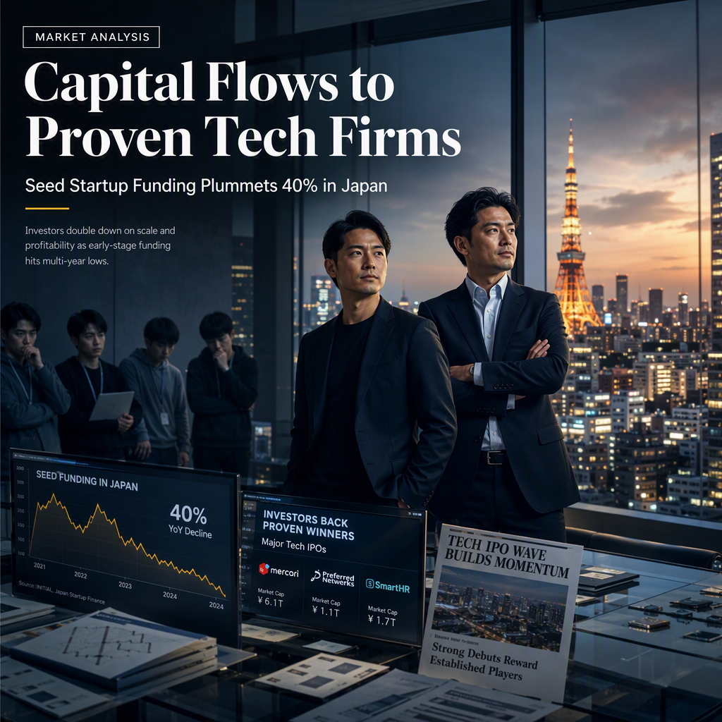 Japanese Startup Funding Shifts Toward Established Tech Firms as Seed Investments Plunge
