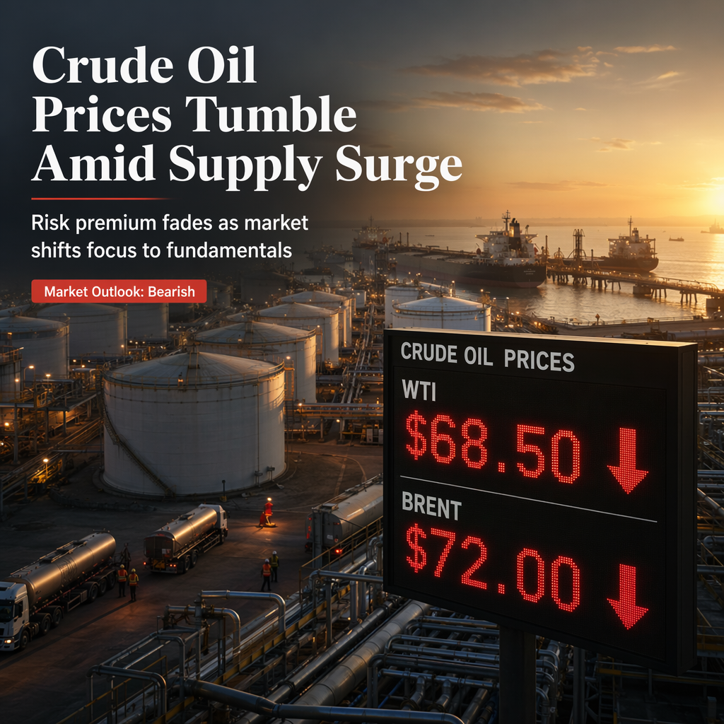 Crude Oil Prices Slide as Geopolitical Risk Premium Evaporates and Supply Surges