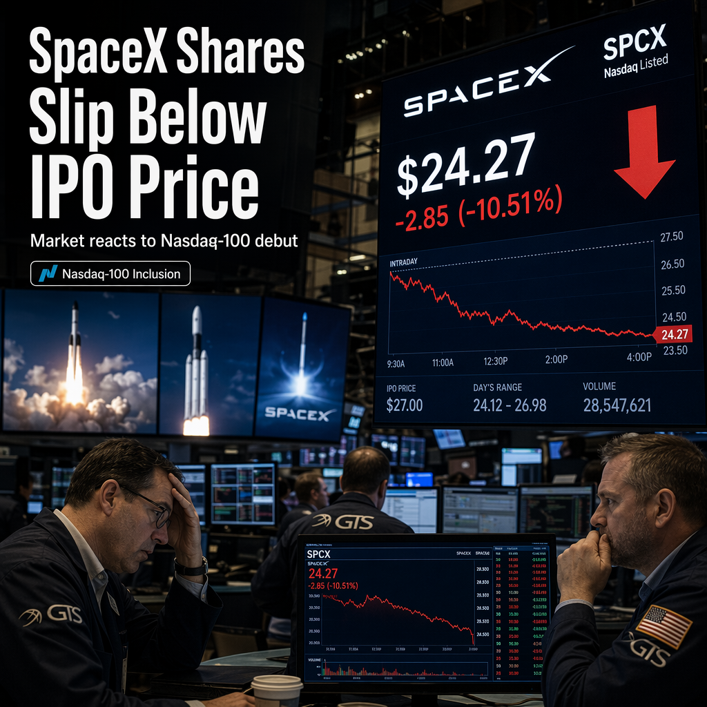 SpaceX Shares Fall for Second Day, Approaching $135 IPO Price After Nasdaq-100 Inclusion
