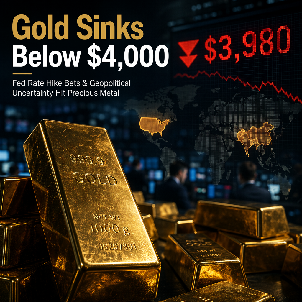 Gold Slides Below $4,000 Amid Fed Rate Hike Bets and Geopolitical Uncertainty