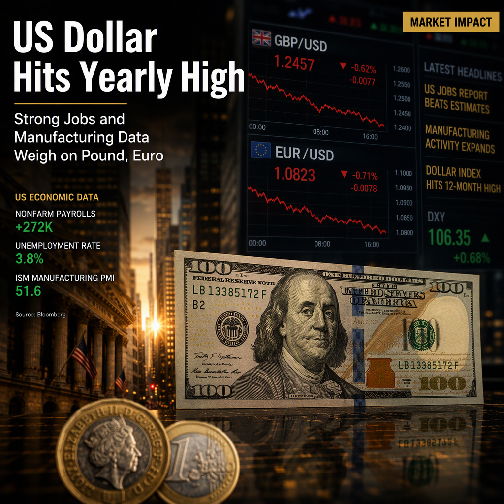 US Dollar Surges as Strong Jobs and Manufacturing Data Weigh on Pound and Euro