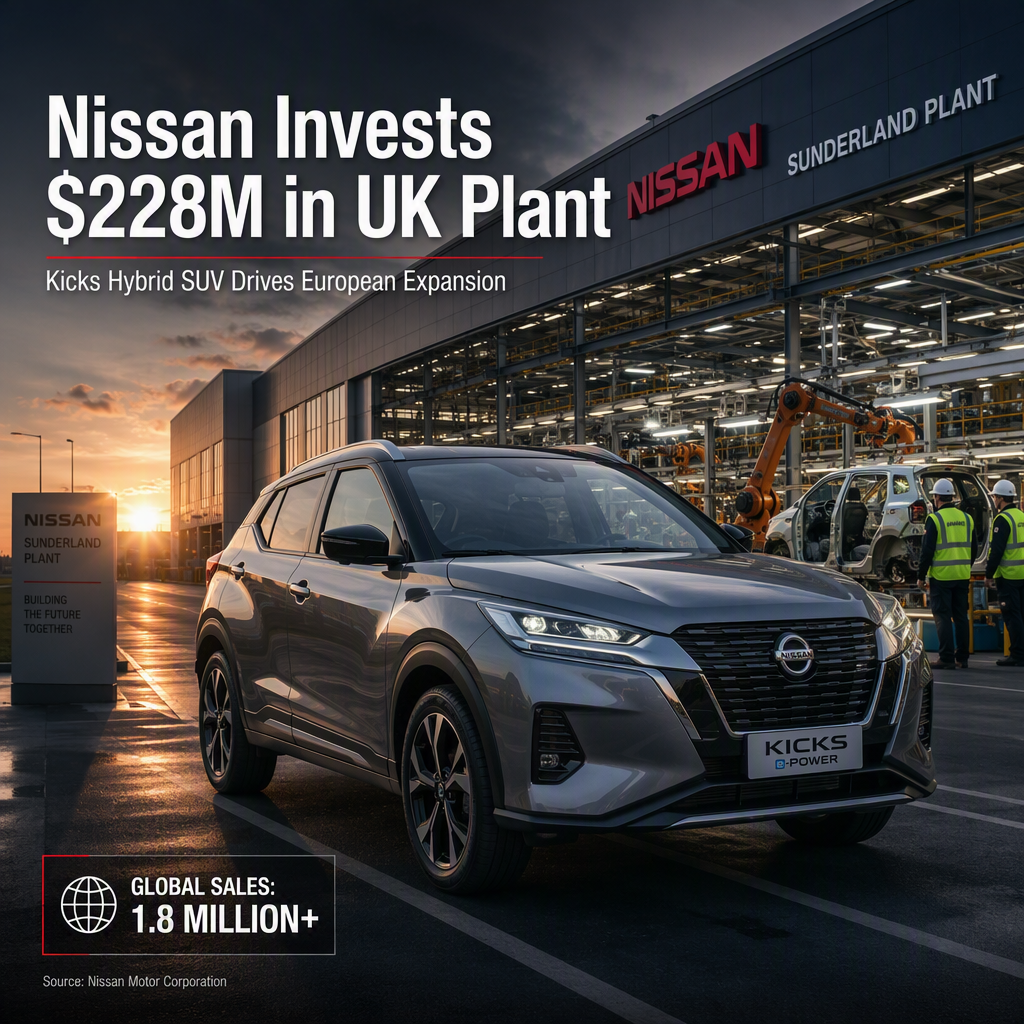 Nissan Commits $228 Million to Sunderland Plant for Kicks Hybrid SUV Production