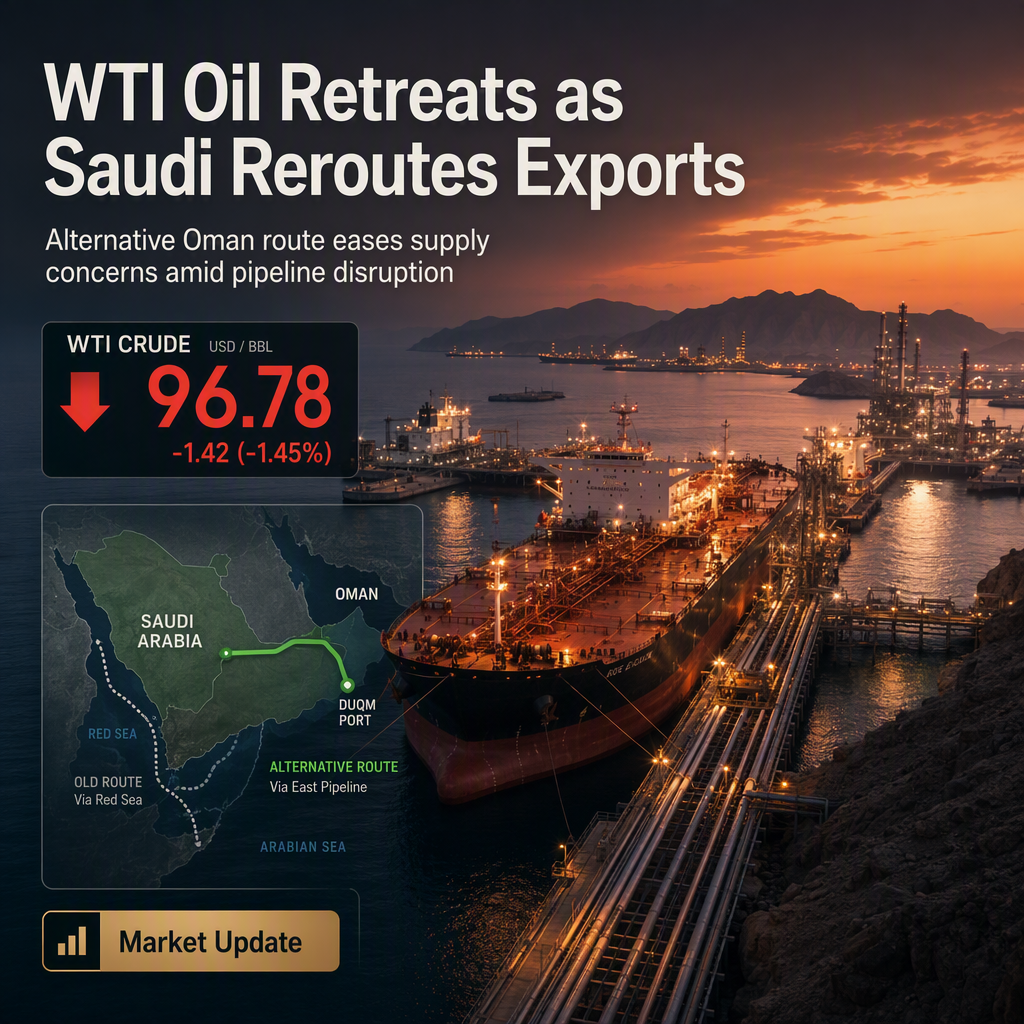 WTI Oil Drops Near Weekly Lows as Saudi Arabia Finds Alternative Export Route Amid Pipeline Disruption