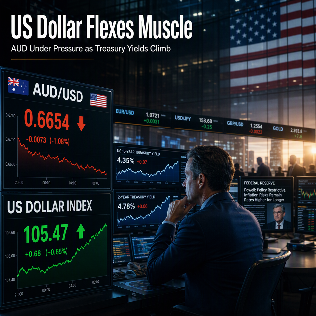 AUD/USD Retreats as US Dollar Strengthens Amid Elevated Treasury Yields and Hawkish Fed Tone