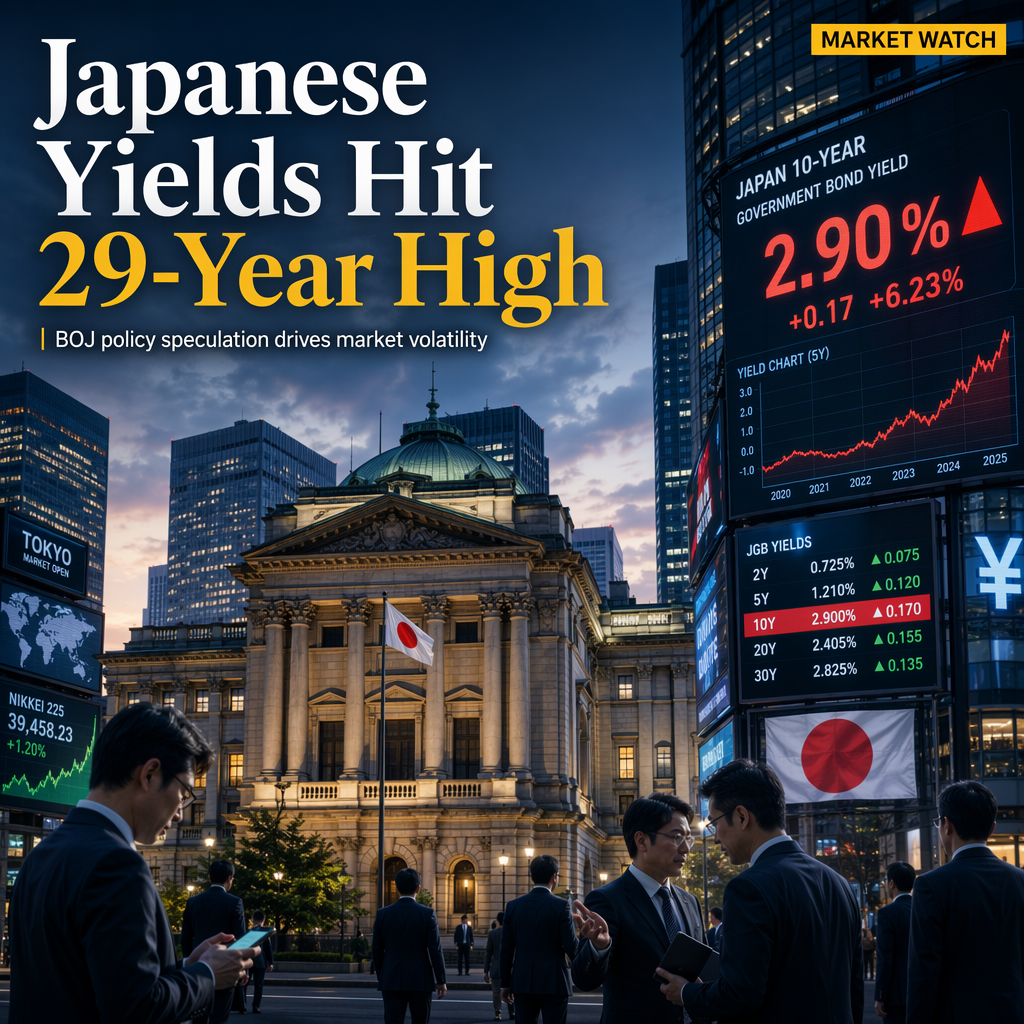 Japanese Long-Term Yields Surge to 2.9%, Highest Since 1996 Amid BOJ Policy Speculation