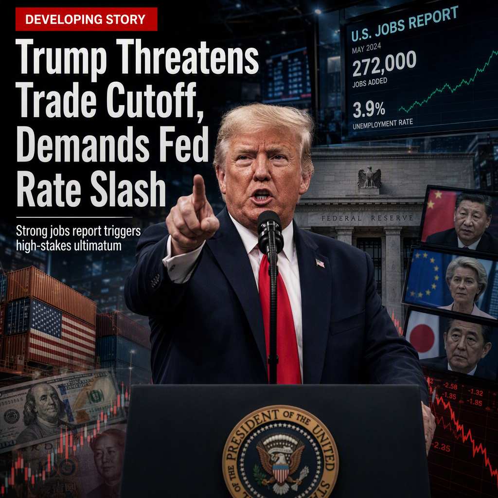 Trump Threatens Trade Cutoff, Demands Fed Rate Slash After Strong Jobs Report
