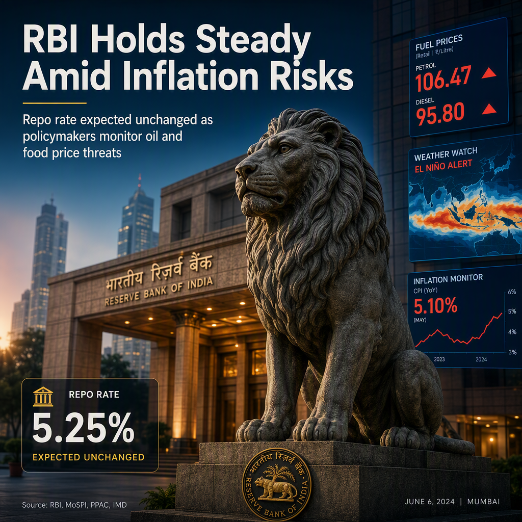 RBI Expected to Hold Repo Rate at 5.25% Amid Rising Headline Inflation and Monitored Risks
